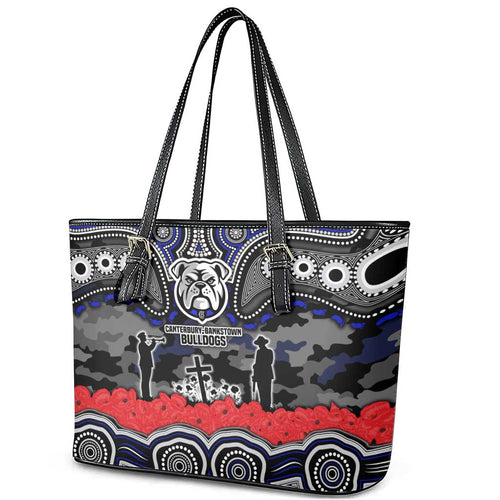 ANZAC Day Canterbury Bankstown Bulldogs Leather Tote Bag Military Memorial Aboriginal Indigenous Art