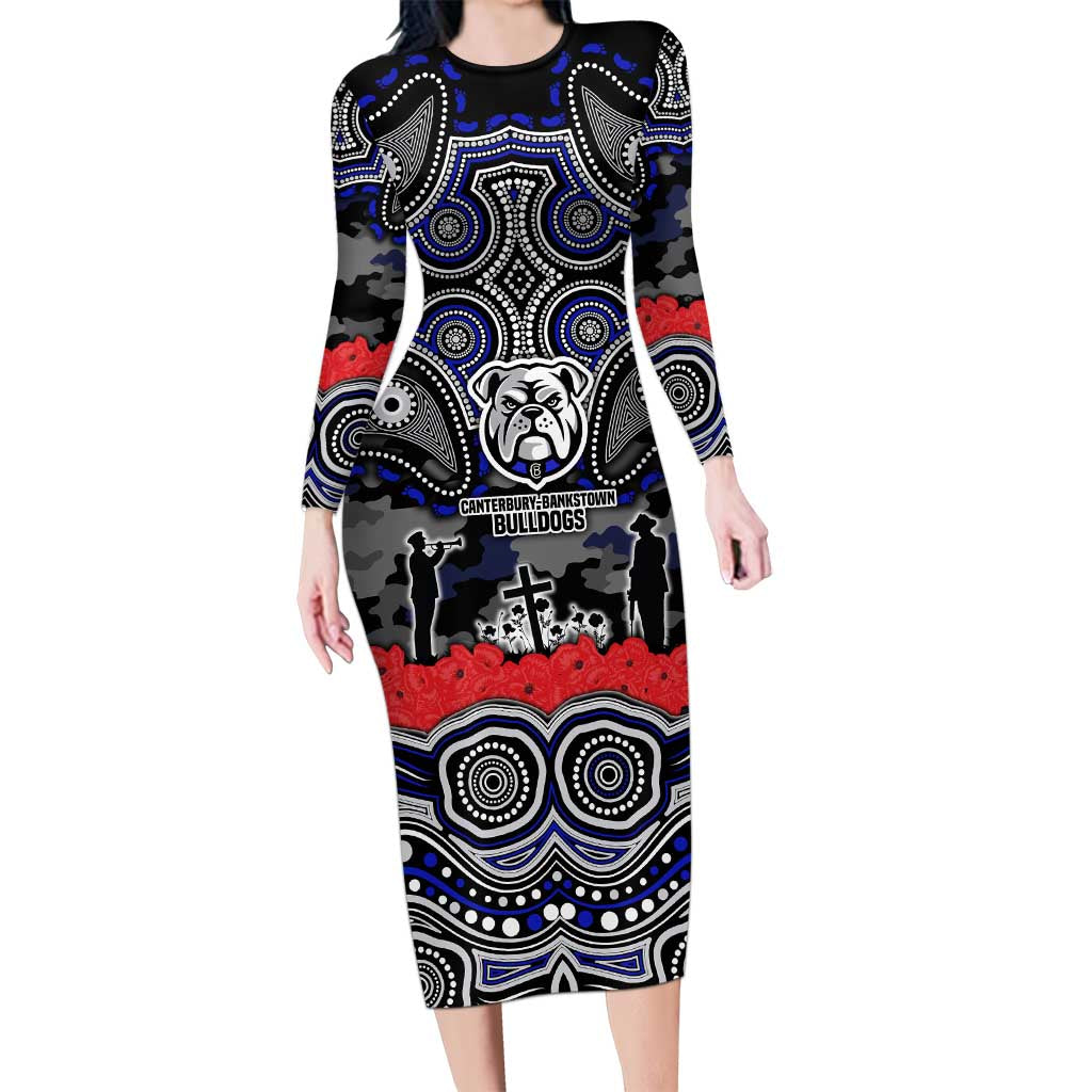 ANZAC Day Canterbury Bankstown Bulldogs Long Sleeve Bodycon Dress Military Memorial Aboriginal Indigenous Art