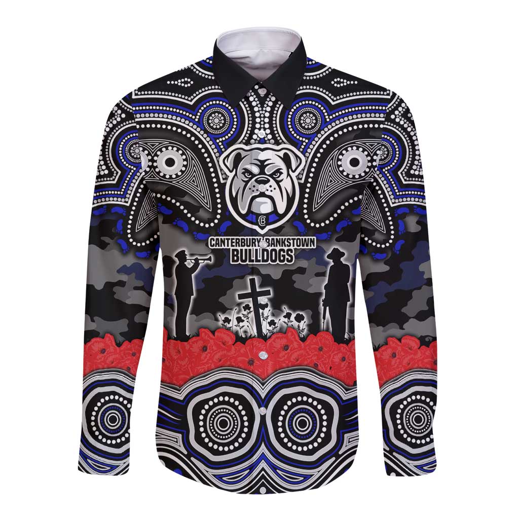 ANZAC Day Canterbury Bankstown Bulldogs Long Sleeve Button Shirt Military Memorial Aboriginal Indigenous Art