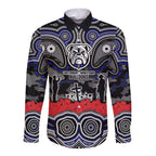 ANZAC Day Canterbury Bankstown Bulldogs Long Sleeve Button Shirt Military Memorial Aboriginal Indigenous Art