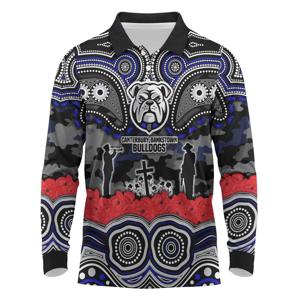 ANZAC Day Canterbury Bankstown Bulldogs Long Sleeve Polo Shirt Military Memorial Aboriginal Indigenous Art