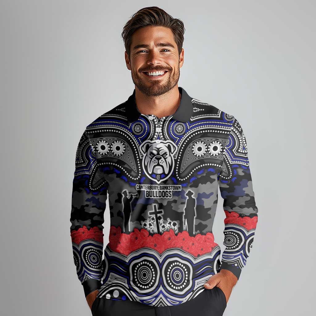 ANZAC Day Canterbury Bankstown Bulldogs Long Sleeve Polo Shirt Military Memorial Aboriginal Indigenous Art
