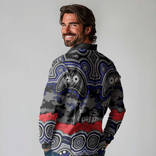 ANZAC Day Canterbury Bankstown Bulldogs Long Sleeve Polo Shirt Military Memorial Aboriginal Indigenous Art