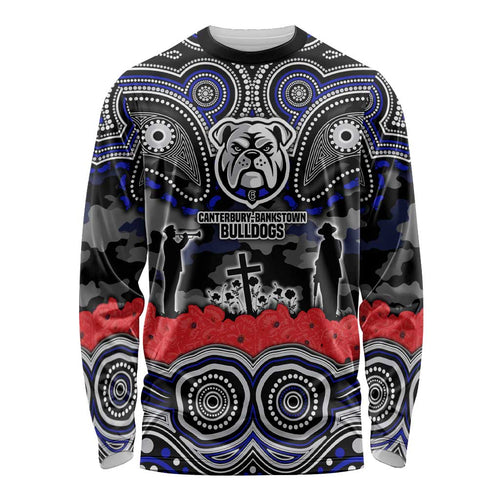 ANZAC Day Canterbury Bankstown Bulldogs Long Sleeve Shirt Military Memorial Aboriginal Indigenous Art
