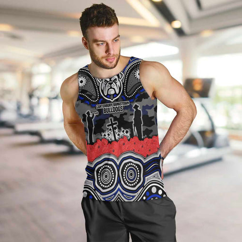 ANZAC Day Canterbury Bankstown Bulldogs Men Tank Top Military Memorial Aboriginal Indigenous Art