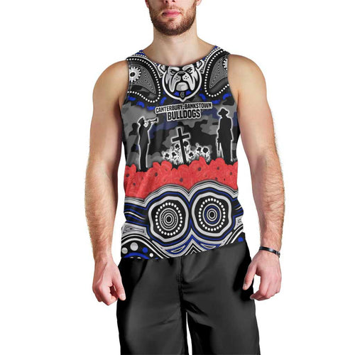 ANZAC Day Canterbury Bankstown Bulldogs Men Tank Top Military Memorial Aboriginal Indigenous Art