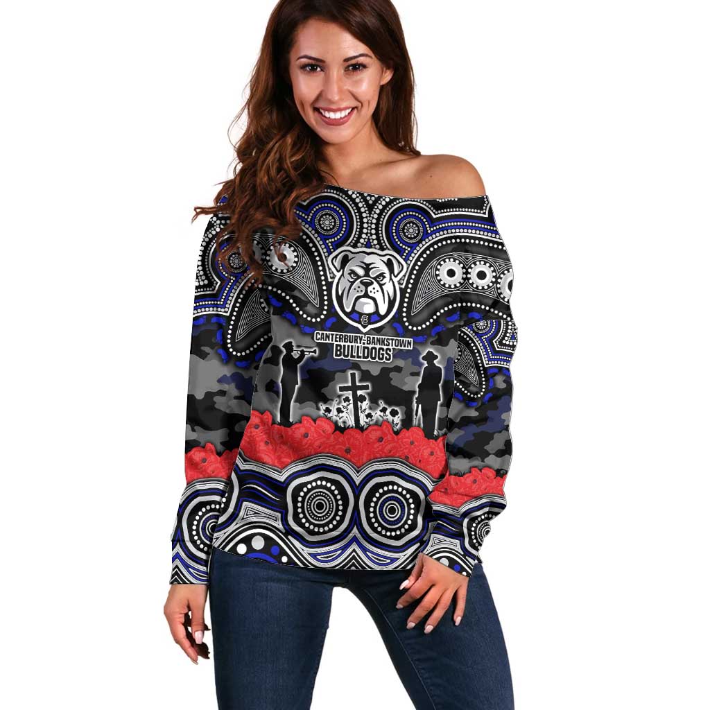 ANZAC Day Canterbury Bankstown Bulldogs Off Shoulder Sweater Military Memorial Aboriginal Indigenous Art