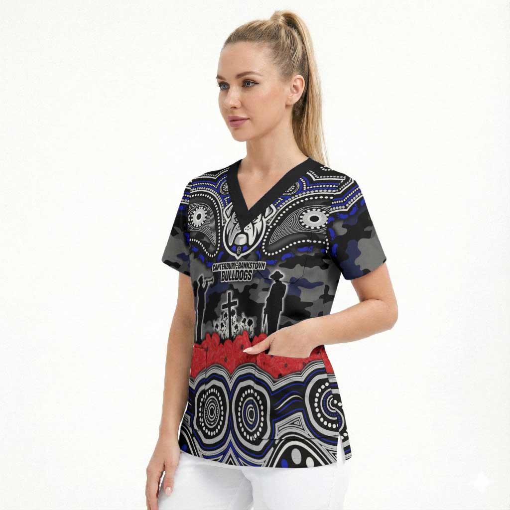 ANZAC Day Canterbury Bankstown Bulldogs Scrub Top Military Memorial Aboriginal Indigenous Art