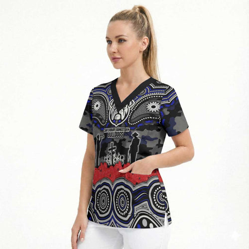 ANZAC Day Canterbury Bankstown Bulldogs Scrub Top Military Memorial Aboriginal Indigenous Art