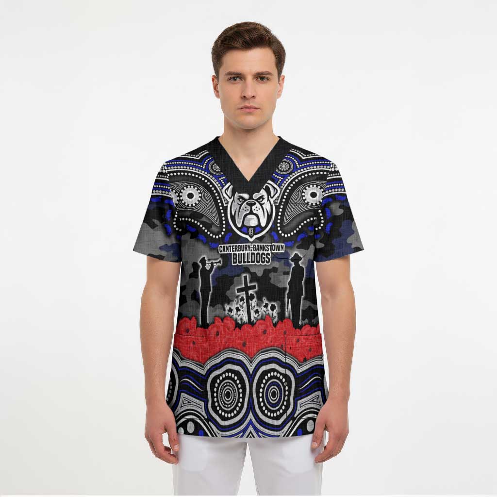 ANZAC Day Canterbury Bankstown Bulldogs Scrub Top Military Memorial Aboriginal Indigenous Art