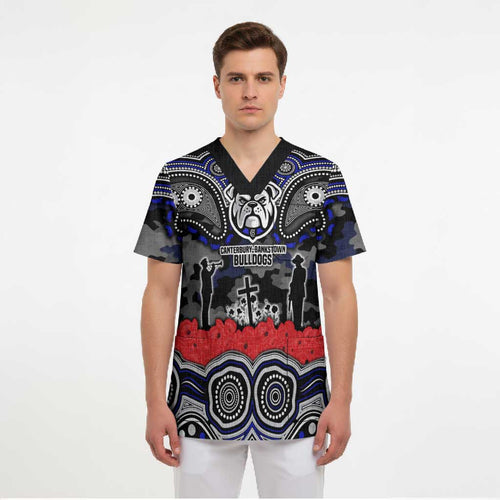 ANZAC Day Canterbury Bankstown Bulldogs Scrub Top Military Memorial Aboriginal Indigenous Art