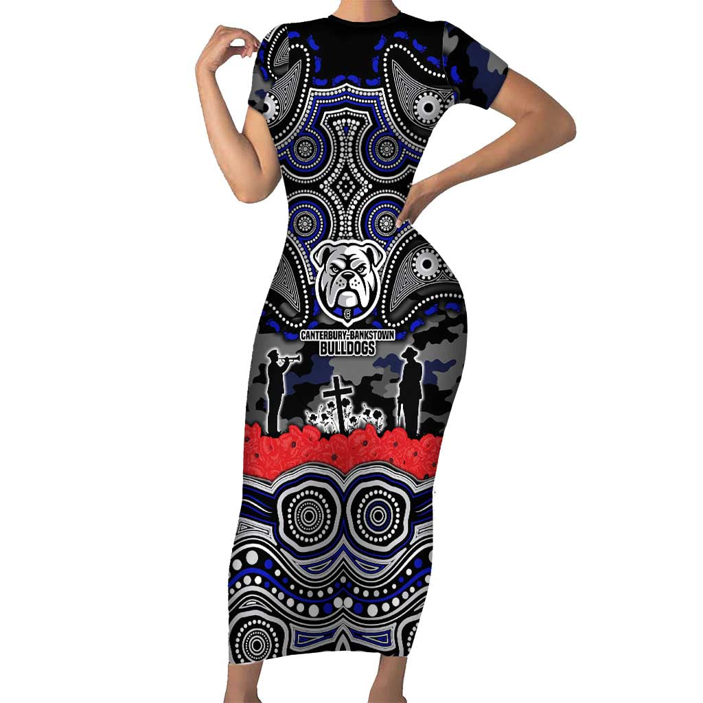 ANZAC Day Canterbury Bankstown Bulldogs Short Sleeve Bodycon Dress Military Memorial Aboriginal Indigenous Art