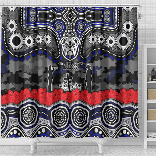 ANZAC Day Canterbury Bankstown Bulldogs Shower Curtain Military Memorial Aboriginal Indigenous Art