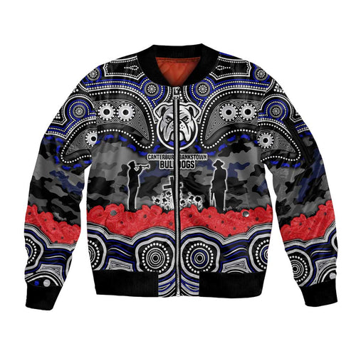 ANZAC Day Canterbury Bankstown Bulldogs Sleeve Zip Bomber Jacket Military Memorial Aboriginal Indigenous Art