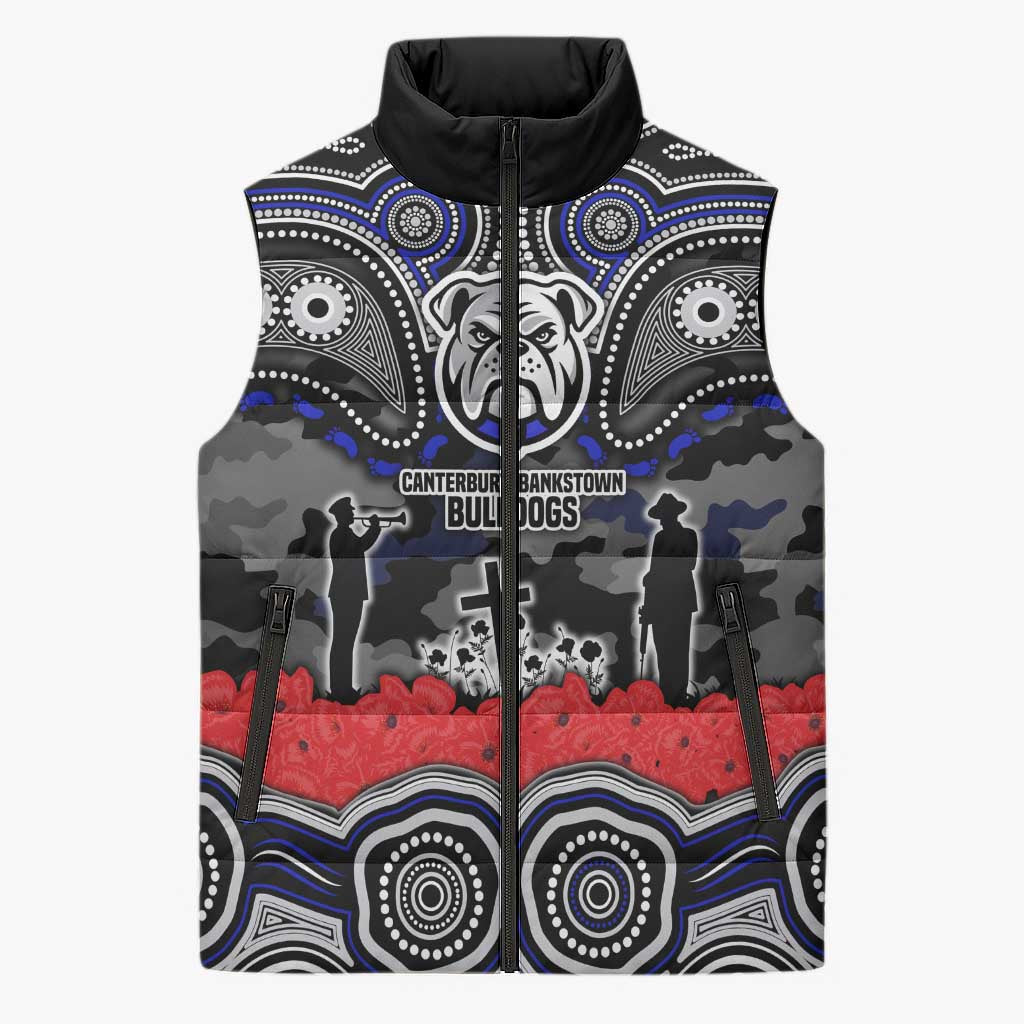 ANZAC Day Canterbury Bankstown Bulldogs Sleeveless Puffer Jacket Military Memorial Aboriginal Indigenous Art