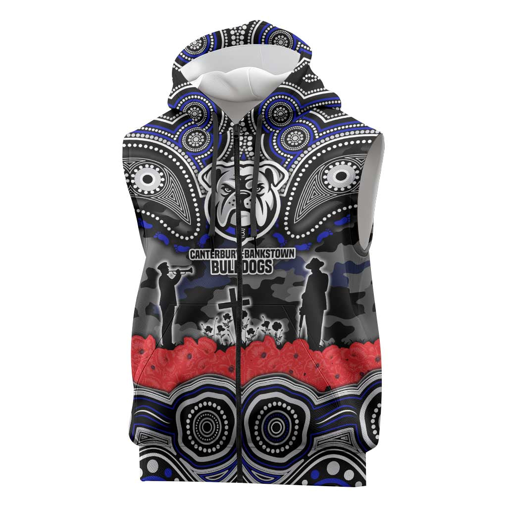 ANZAC Day Canterbury Bankstown Bulldogs Sleeveless Zip Hoodie Military Memorial Aboriginal Indigenous Art