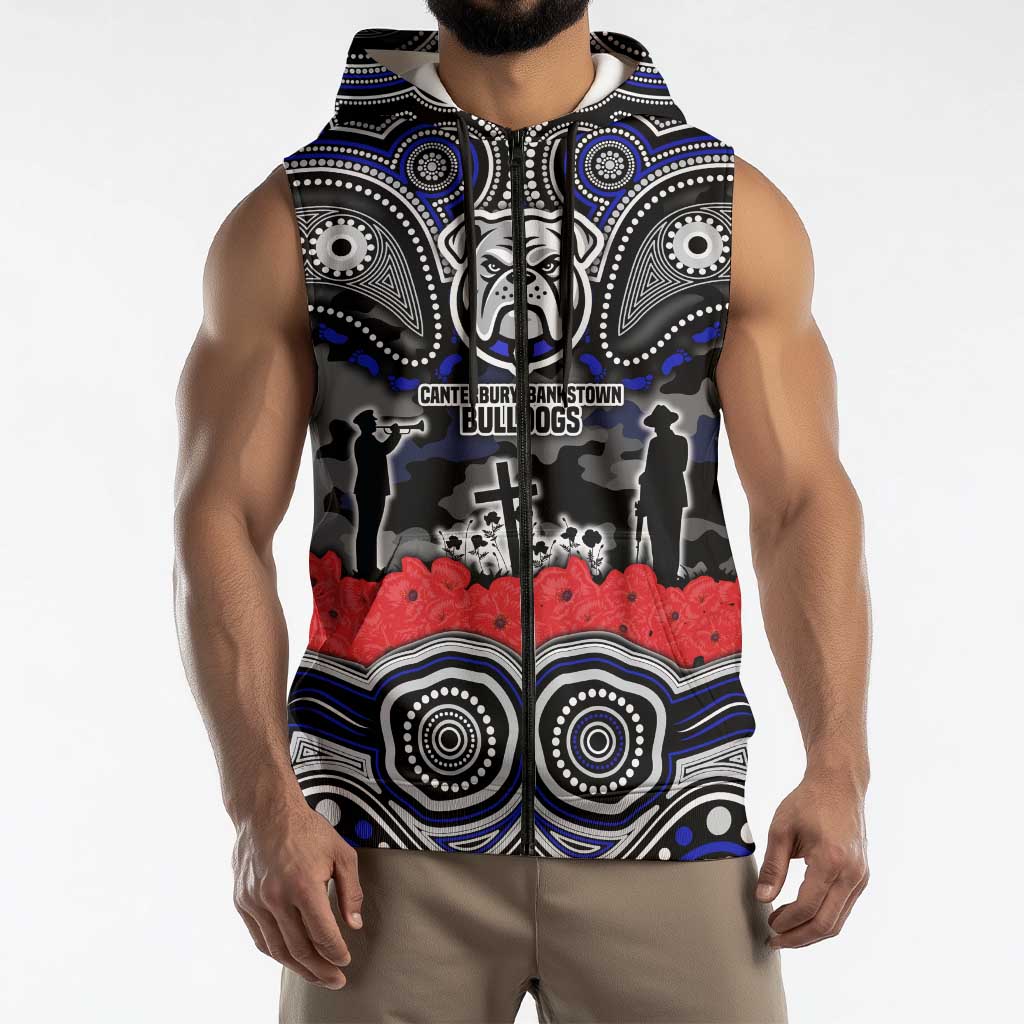 ANZAC Day Canterbury Bankstown Bulldogs Sleeveless Zip Hoodie Military Memorial Aboriginal Indigenous Art