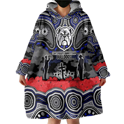 ANZAC Day Canterbury Bankstown Bulldogs Wearable Blanket Hoodie Military Memorial Aboriginal Indigenous Art