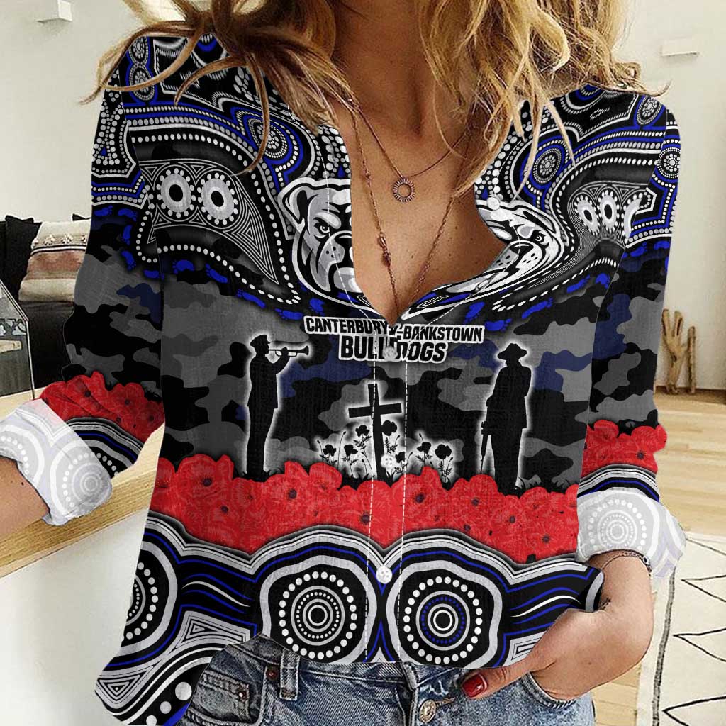 ANZAC Day Canterbury Bankstown Bulldogs Women Casual Shirt Military Memorial Aboriginal Indigenous Art
