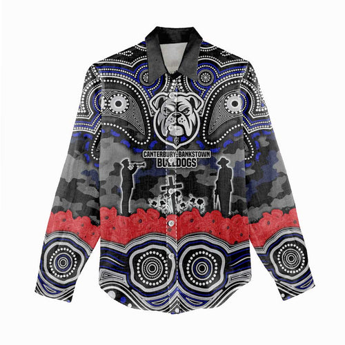 ANZAC Day Canterbury Bankstown Bulldogs Women Casual Shirt Military Memorial Aboriginal Indigenous Art