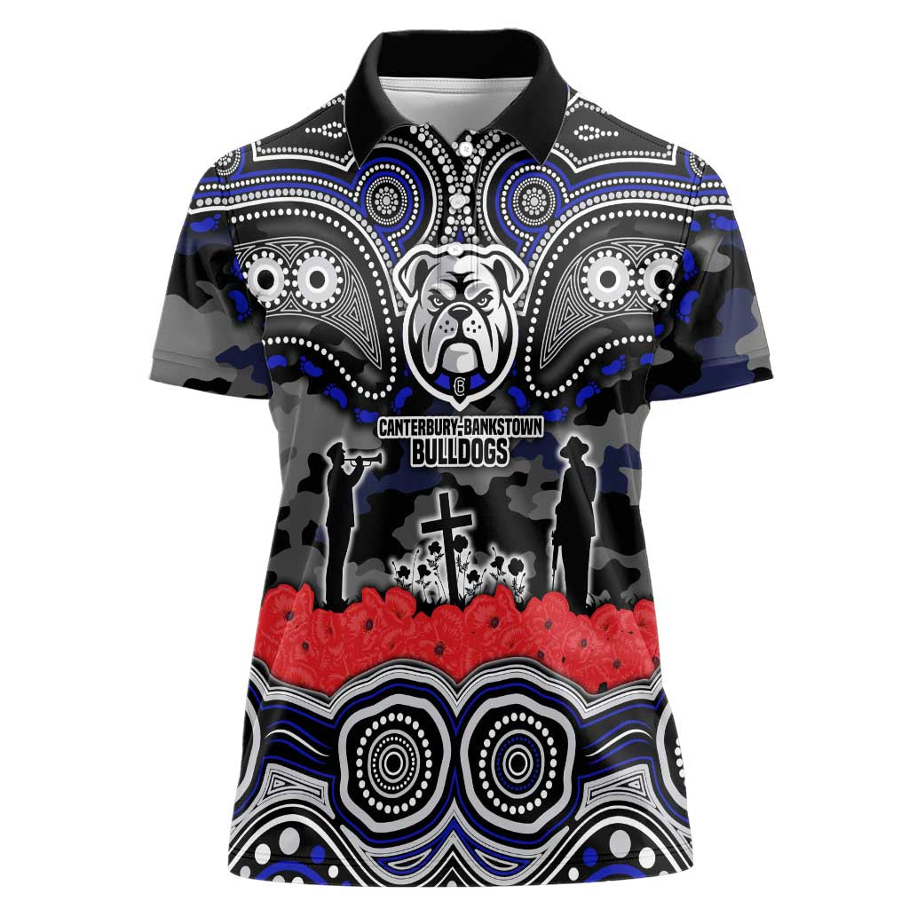 ANZAC Day Canterbury Bankstown Bulldogs Women Polo Shirt Military Memorial Aboriginal Indigenous Art