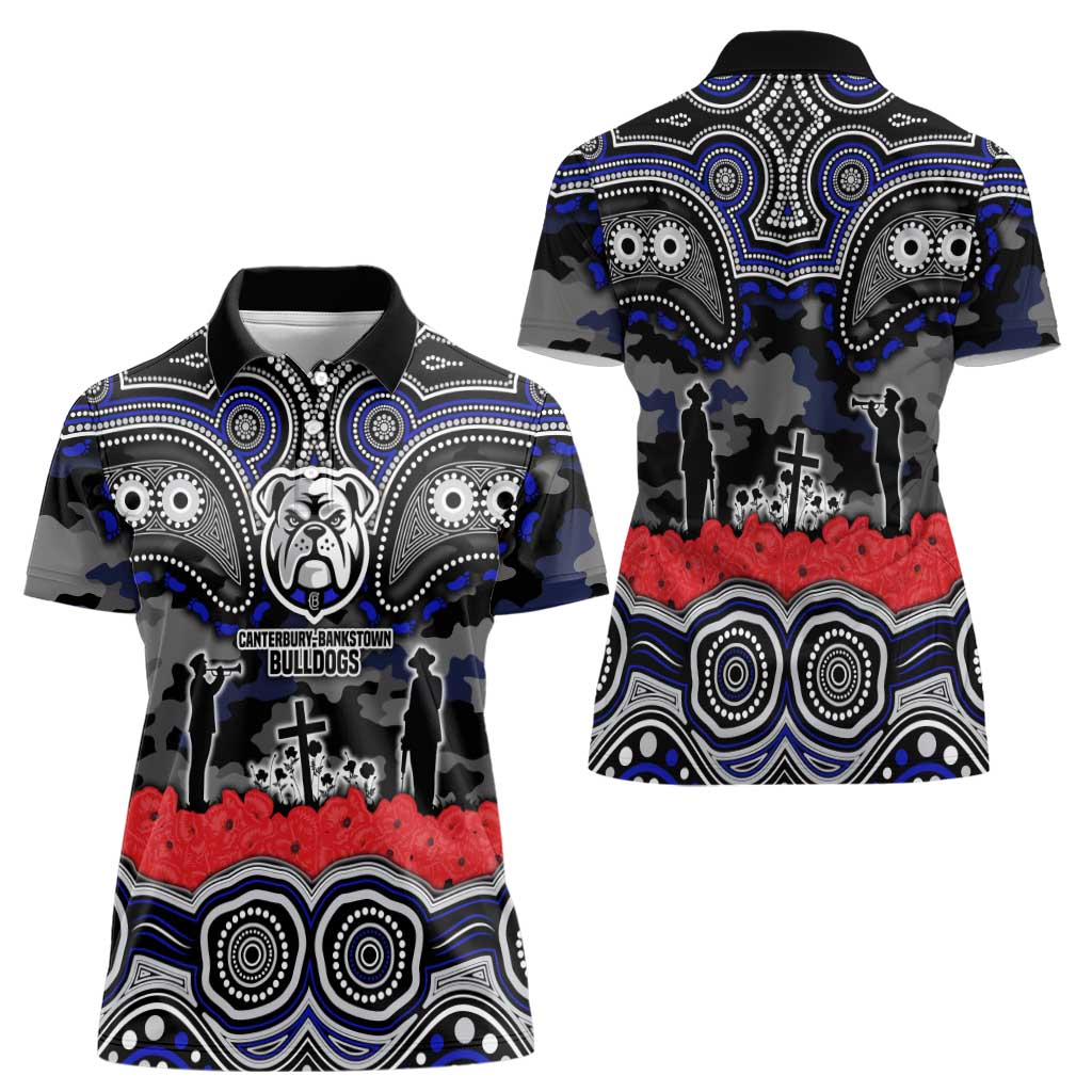ANZAC Day Canterbury Bankstown Bulldogs Women Polo Shirt Military Memorial Aboriginal Indigenous Art