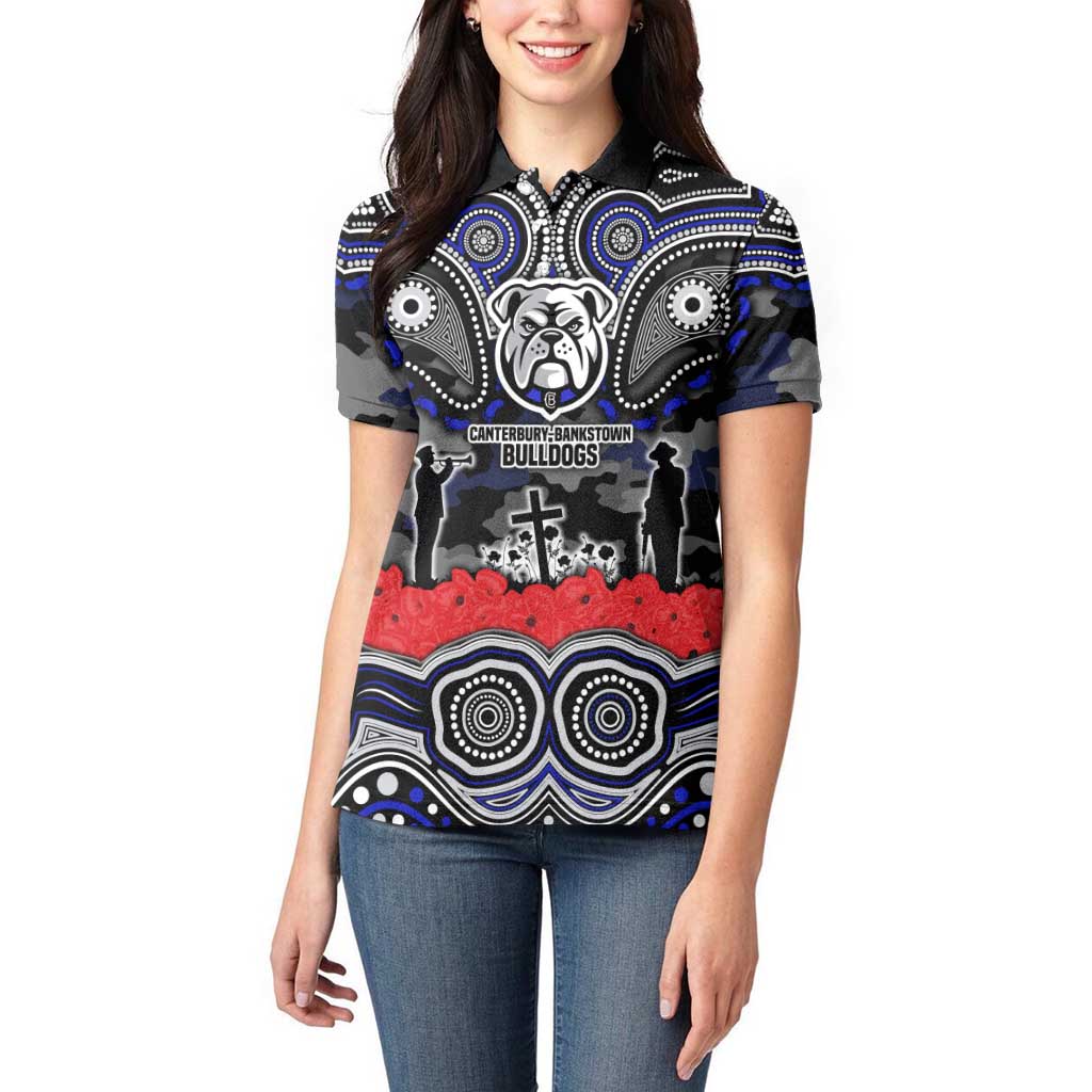 ANZAC Day Canterbury Bankstown Bulldogs Women Polo Shirt Military Memorial Aboriginal Indigenous Art