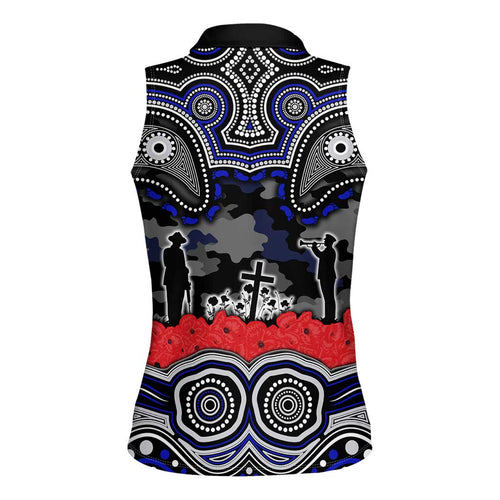 ANZAC Day Canterbury Bankstown Bulldogs Women Sleeveless Polo Shirt Military Memorial Aboriginal Indigenous Art