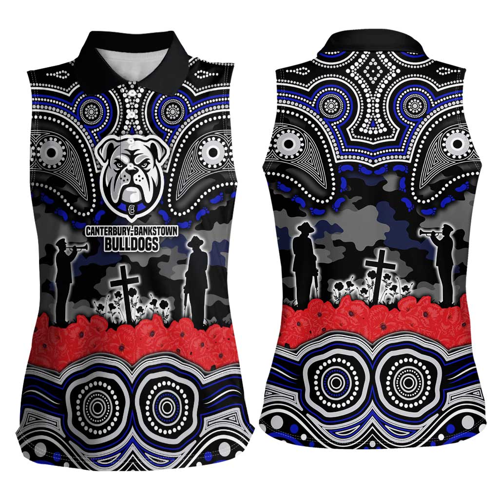 ANZAC Day Canterbury Bankstown Bulldogs Women Sleeveless Polo Shirt Military Memorial Aboriginal Indigenous Art