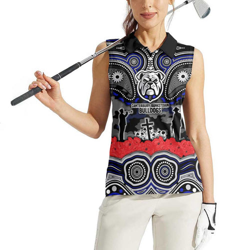 ANZAC Day Canterbury Bankstown Bulldogs Women Sleeveless Polo Shirt Military Memorial Aboriginal Indigenous Art