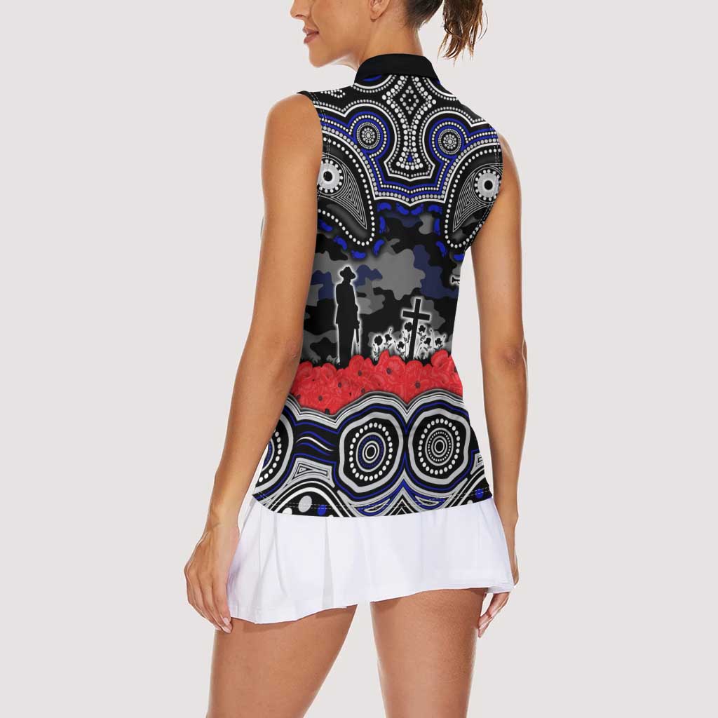 ANZAC Day Canterbury Bankstown Bulldogs Women Sleeveless Polo Shirt Military Memorial Aboriginal Indigenous Art