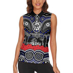 ANZAC Day Canterbury Bankstown Bulldogs Women Sleeveless Polo Shirt Military Memorial Aboriginal Indigenous Art