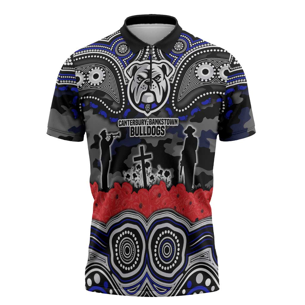 ANZAC Day Canterbury Bankstown Bulldogs Zipper Polo Shirt Military Memorial Aboriginal Indigenous Art