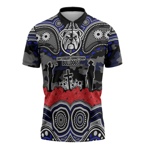 ANZAC Day Canterbury Bankstown Bulldogs Zipper Polo Shirt Military Memorial Aboriginal Indigenous Art