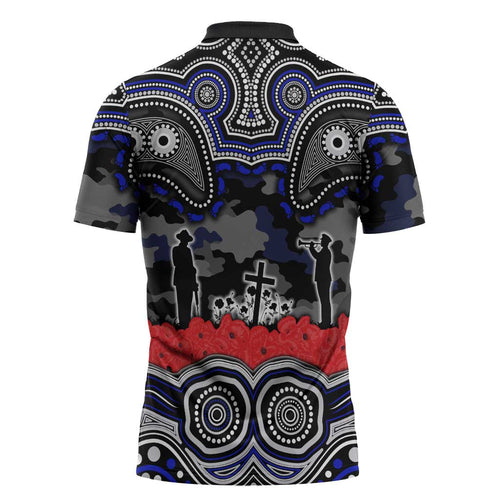 ANZAC Day Canterbury Bankstown Bulldogs Zipper Polo Shirt Military Memorial Aboriginal Indigenous Art
