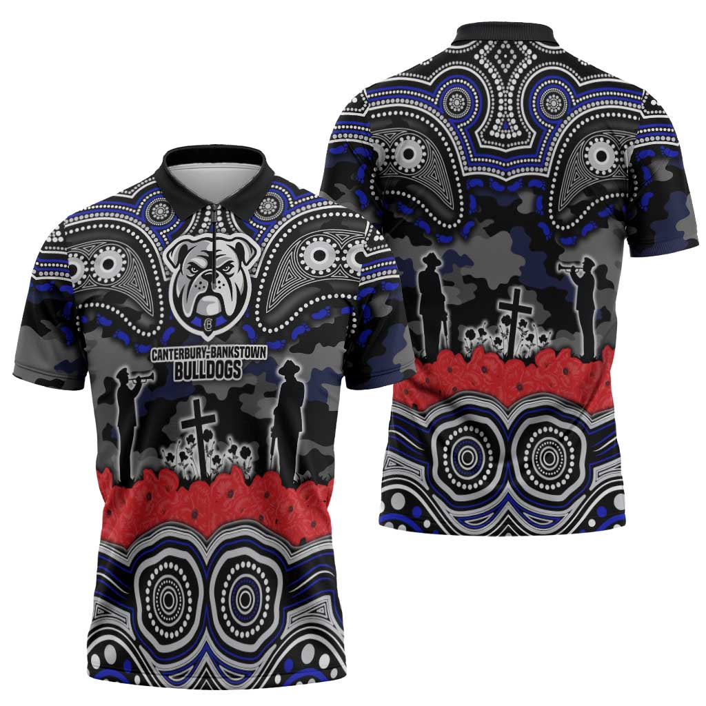 ANZAC Day Canterbury Bankstown Bulldogs Zipper Polo Shirt Military Memorial Aboriginal Indigenous Art