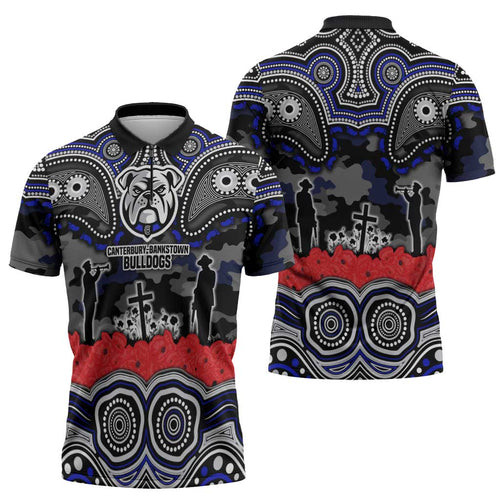 ANZAC Day Canterbury Bankstown Bulldogs Zipper Polo Shirt Military Memorial Aboriginal Indigenous Art