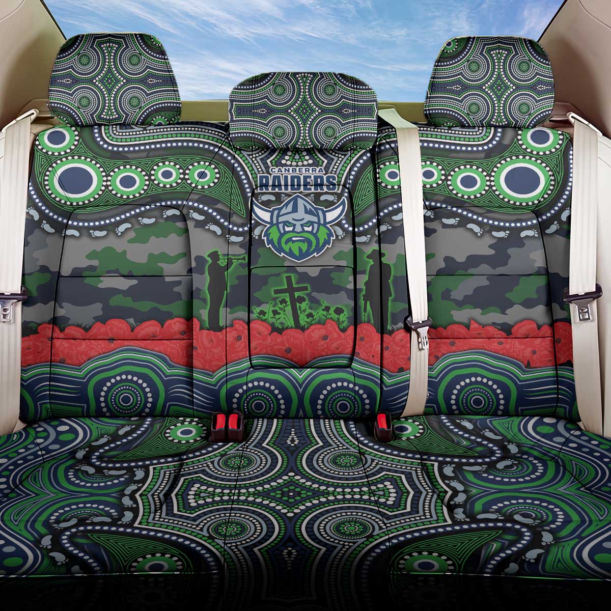 ANZAC Day Canberra Raiders Back Car Seat Cover Military Memorial Aboriginal Indigenous Art