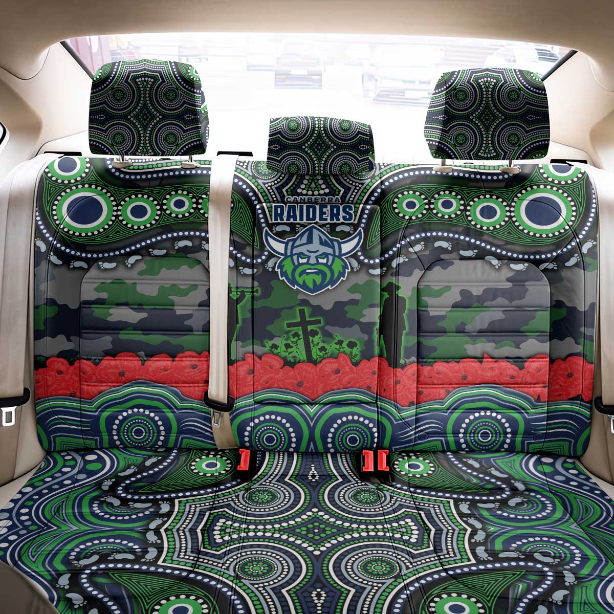ANZAC Day Canberra Raiders Back Car Seat Cover Military Memorial Aboriginal Indigenous Art