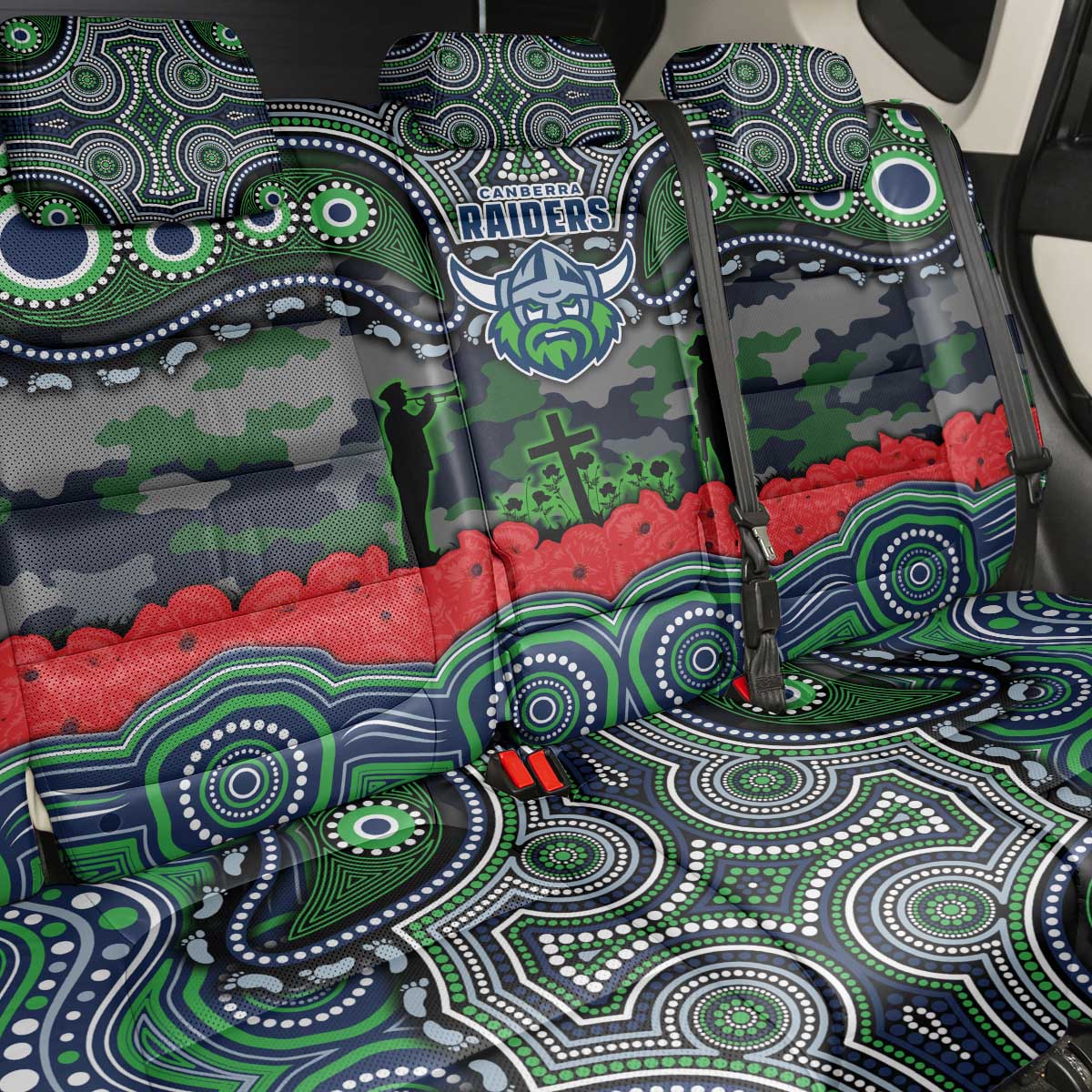 ANZAC Day Canberra Raiders Back Car Seat Cover Military Memorial Aboriginal Indigenous Art