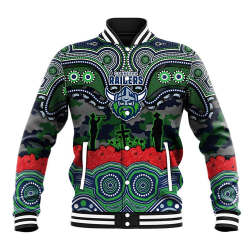 ANZAC Day Canberra Raiders Baseball Jacket Military Memorial Aboriginal Indigenous Art