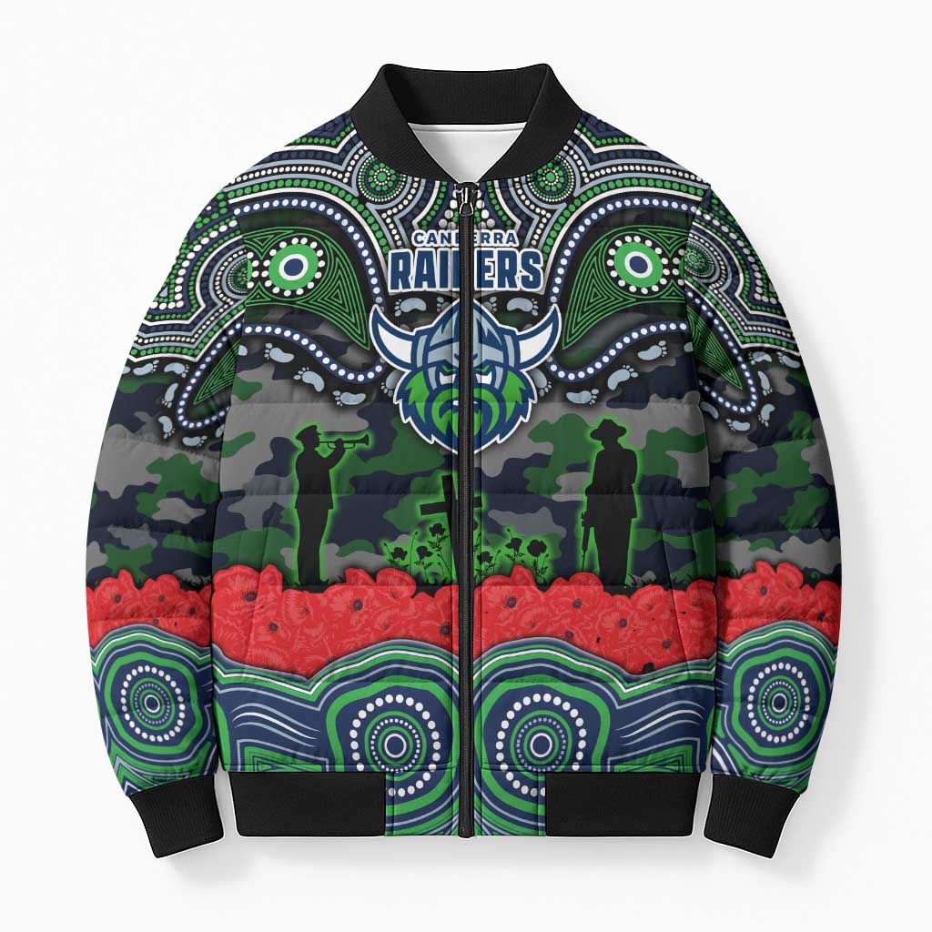 ANZAC Day Canberra Raiders Bomber Puffer Jacket Military Memorial Aboriginal Indigenous Art
