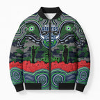 ANZAC Day Canberra Raiders Bomber Puffer Jacket Military Memorial Aboriginal Indigenous Art