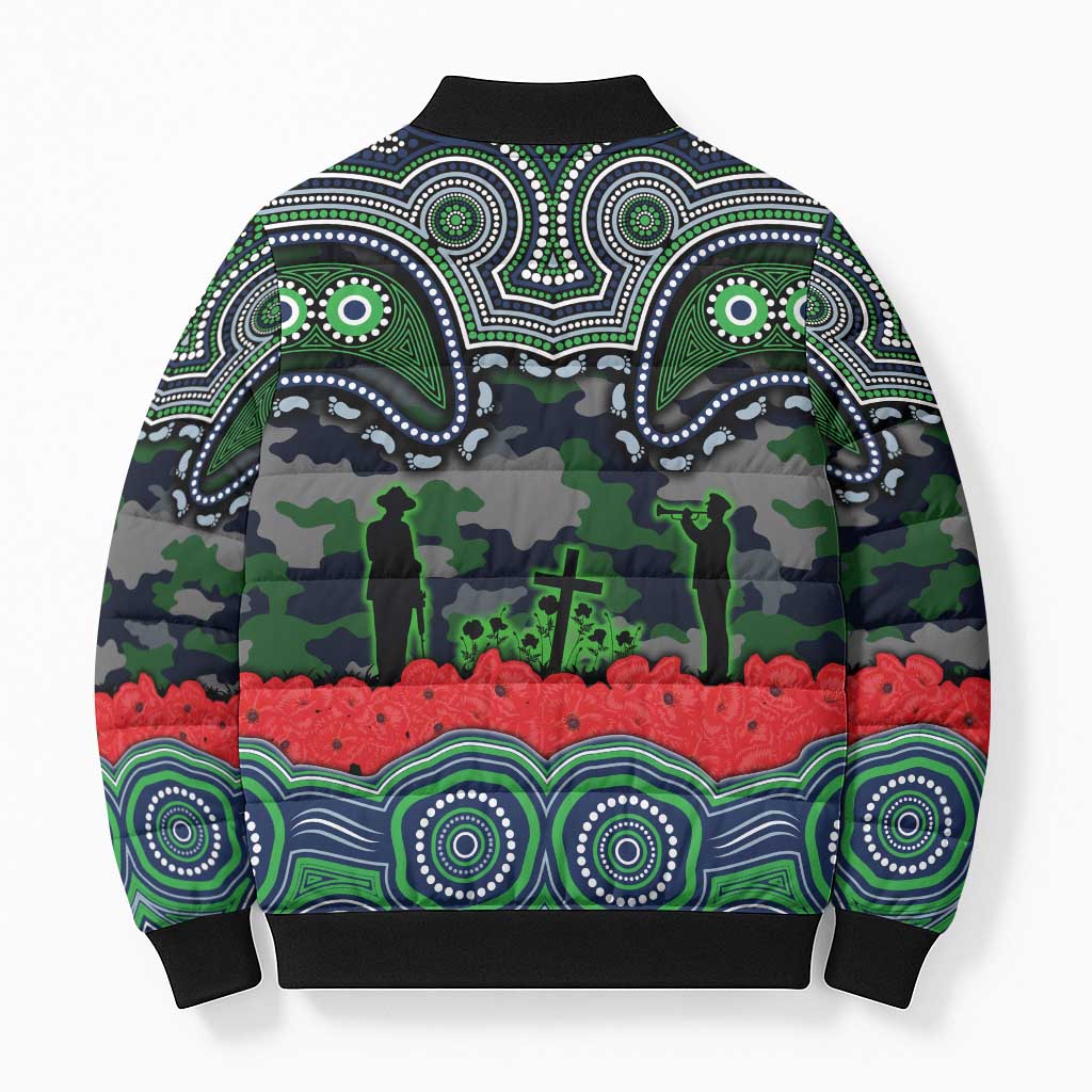 ANZAC Day Canberra Raiders Bomber Puffer Jacket Military Memorial Aboriginal Indigenous Art