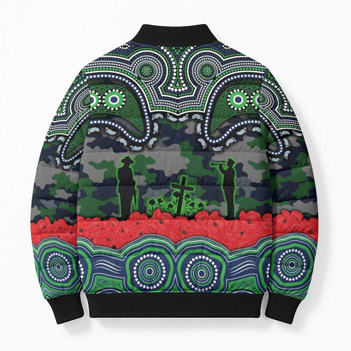 ANZAC Day Canberra Raiders Bomber Puffer Jacket Military Memorial Aboriginal Indigenous Art