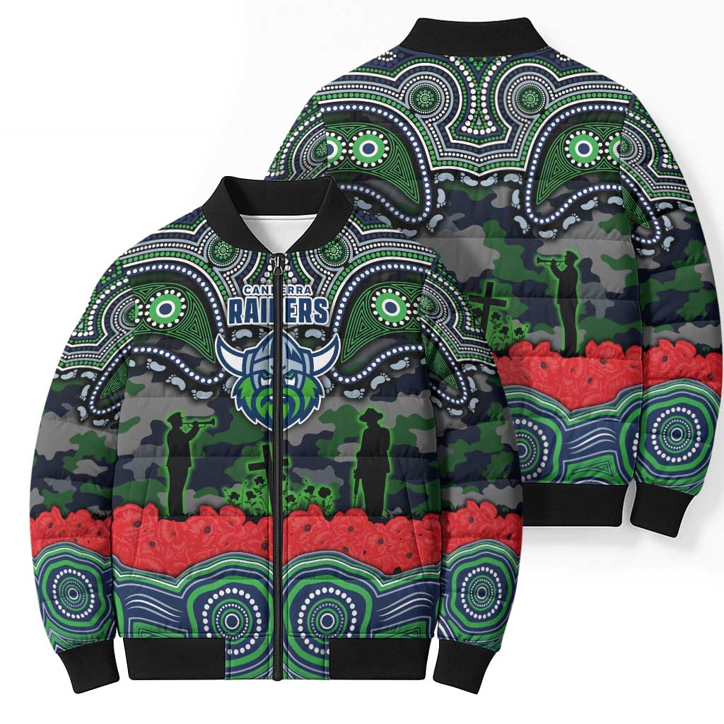 ANZAC Day Canberra Raiders Bomber Puffer Jacket Military Memorial Aboriginal Indigenous Art