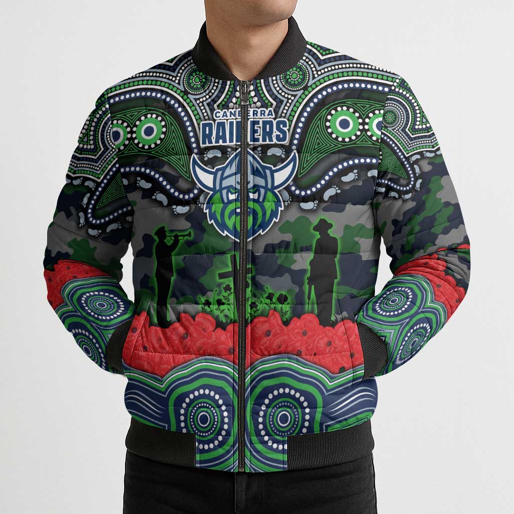 ANZAC Day Canberra Raiders Bomber Puffer Jacket Military Memorial Aboriginal Indigenous Art
