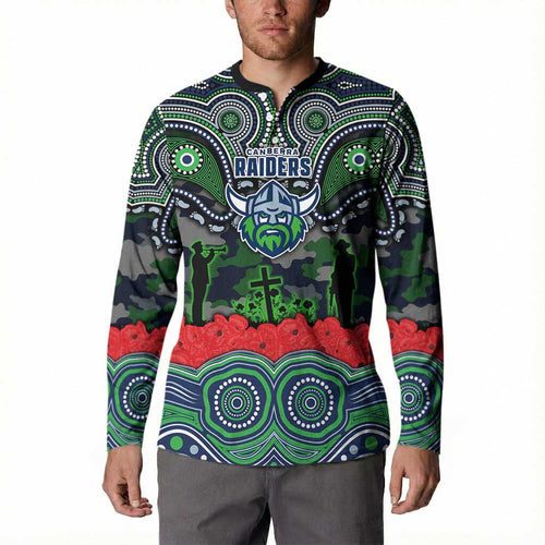 ANZAC Day Canberra Raiders Button Sweatshirt Military Memorial Aboriginal Indigenous Art