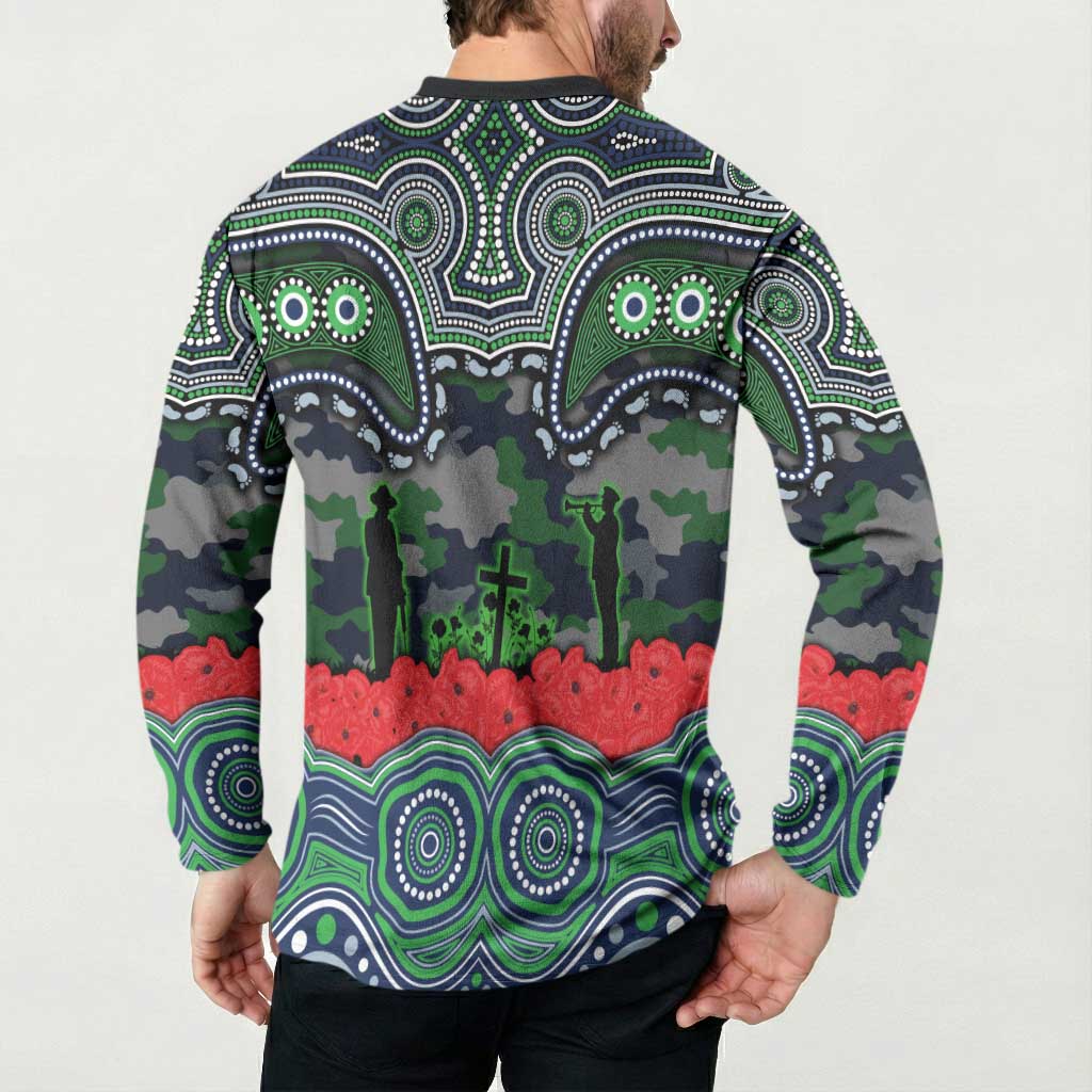 ANZAC Day Canberra Raiders Button Sweatshirt Military Memorial Aboriginal Indigenous Art