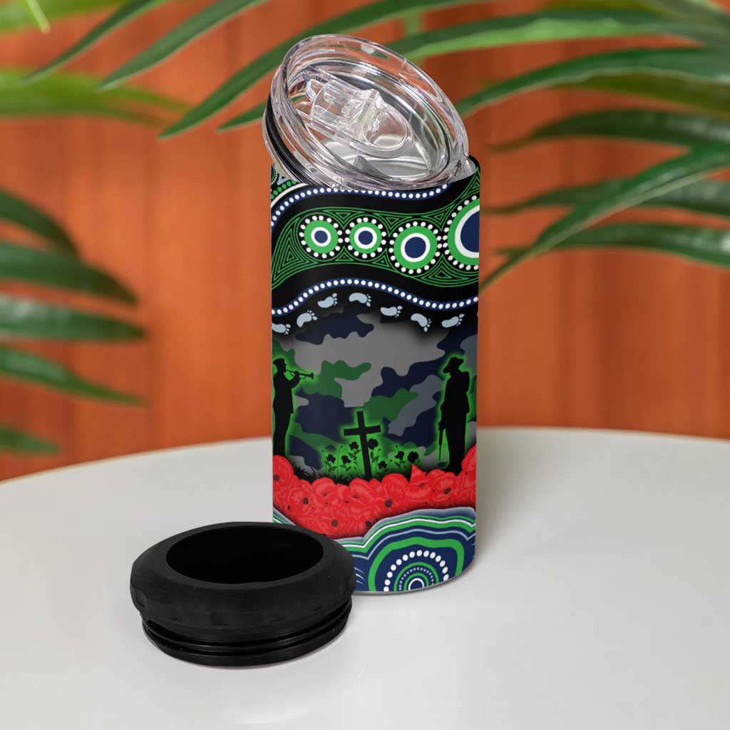 ANZAC Day Canberra Raiders 4 in 1 Can Cooler Tumbler Military Memorial Aboriginal Indigenous Art